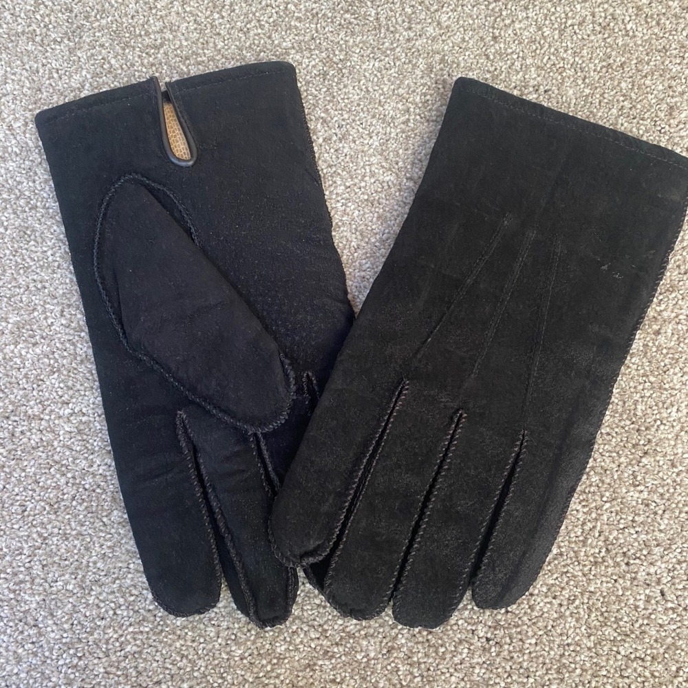 Unbranded Suede Leather Gloves Mens L Black Excellent Acrylic‎ Knit Foam Lining